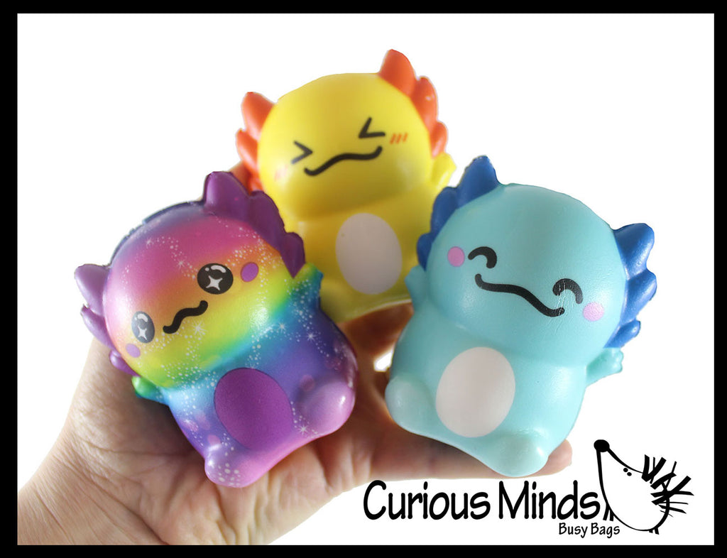 Small 3.25" Axolotl Slow Rise Squishy Toys - Memory Foam Party Favors, Prizes, OT