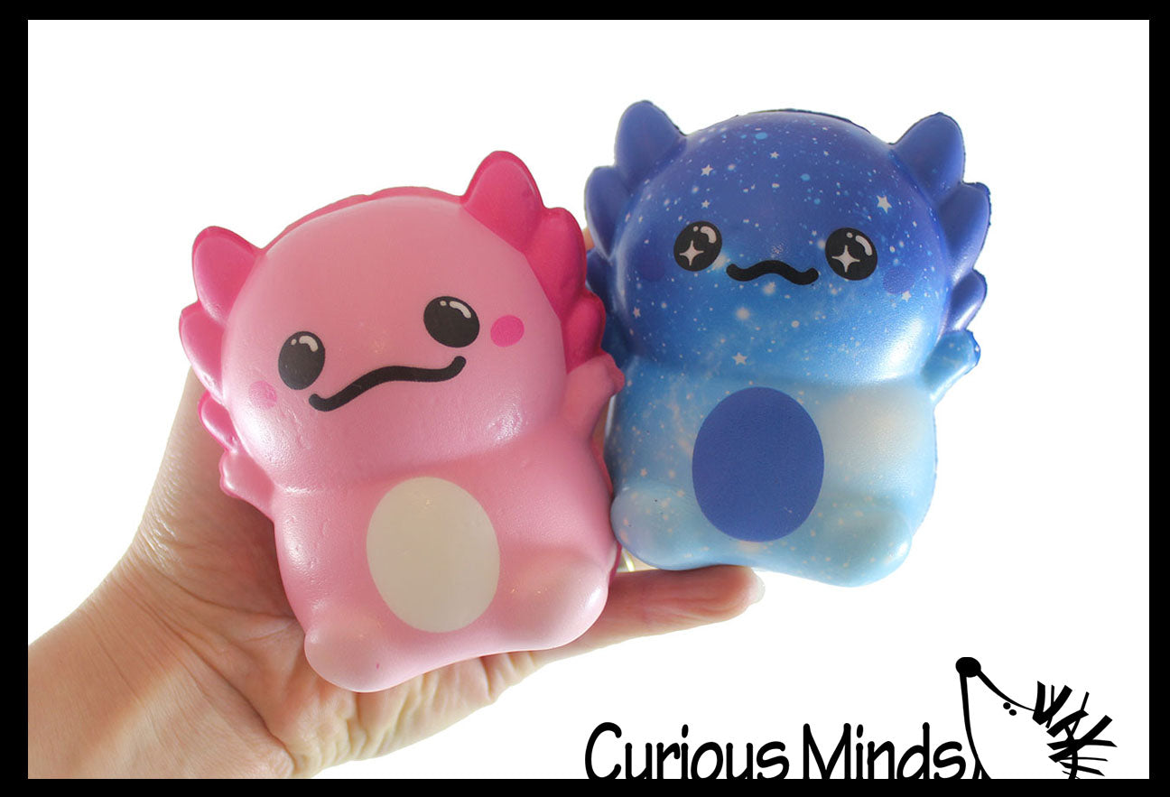 4 Axolotl Slow Rise Squishy Toys - Memory Foam Party Favors, Prizes, OT 2 Random Colors