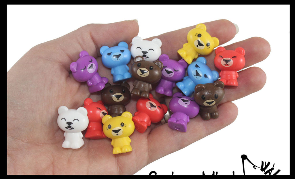 Cute Colorful Tiny Bear Figurines - Expressions Mini Toys - Small Novelty Prize Toy - Party Favors - Gift