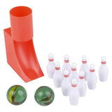 Mini Wooden Bowling Game - Marble and Pins - Tabletop Small Replica Toy