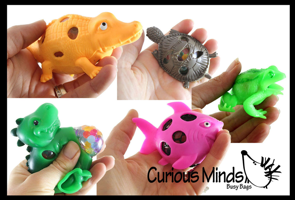 LAST CHANCE - LIMITED STOCK - Set of 5 Reptile & Amphibian Animal Mesh Ball Bundle - Boy Alligator/Turtle/Shark/Dinosaur/Frog - Squishy Water Bead Stress Ball - Mesh  Fun Fidget - Crocodile Gator - Blob Webby Mesh Ball - Squishy Fidget Ball