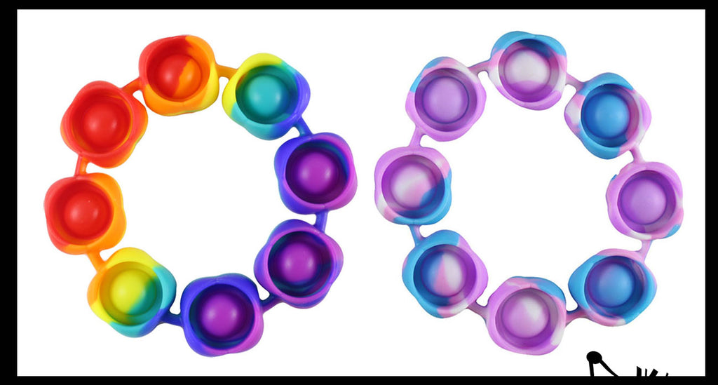 Set of 2 Bubble Pop Bracelet - Tie Dye & Rainbow Bangle Silicone Push Poke Bubble Wrap Fidget Toy - Press Bubbles to Pop the Bubbles Down - Bubble Popper Sensory Stress Toy Jewelry