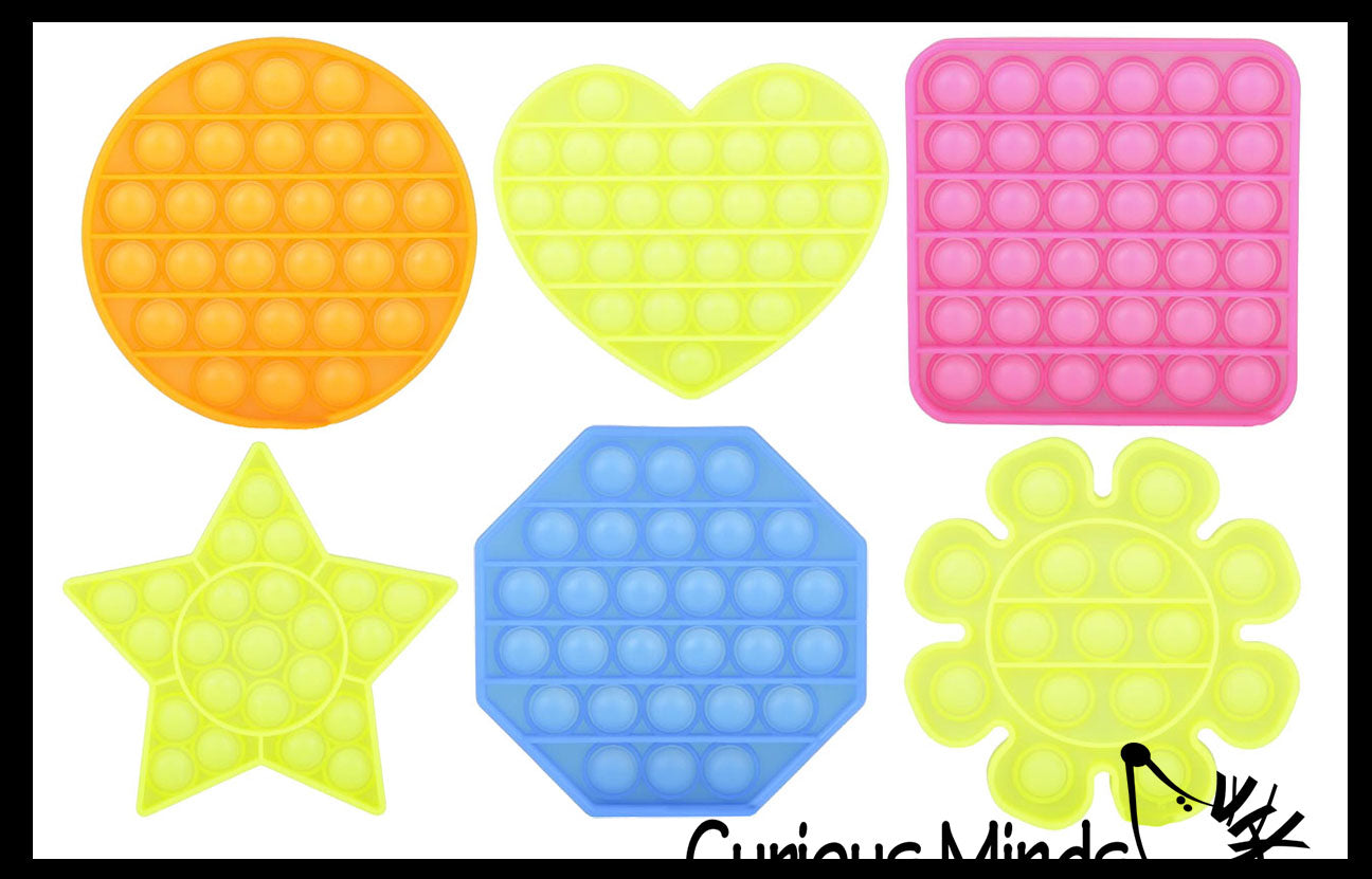 BULK - WHOLESALE - Neon Bubble Pop Game - Silicone Push Poke Bubble Wrap Fidget Toy - Circle, Square, Star, Flower, Octagon, Flower - Press Bubbles to Pop the Bubbles Down Then Flip it over and Do it Again - Bubble Popper Sensory Stress Toy