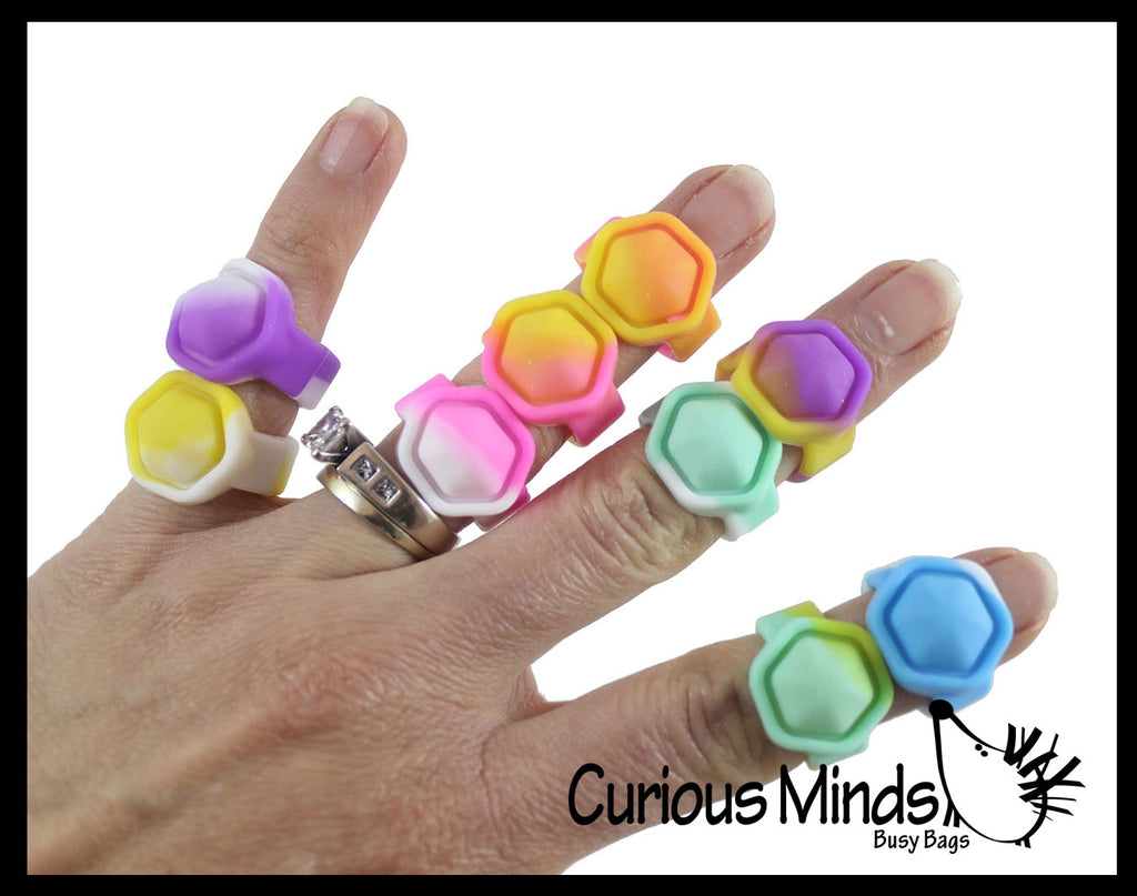 Bubble Pop Fidget Ring - Tie Dye Silicone Push Poke Bubble Wrap Fidget Toy - Press Bubbles to Pop the Bubbles Down - Bubble Popper Sensory Stress Toy Jewelry