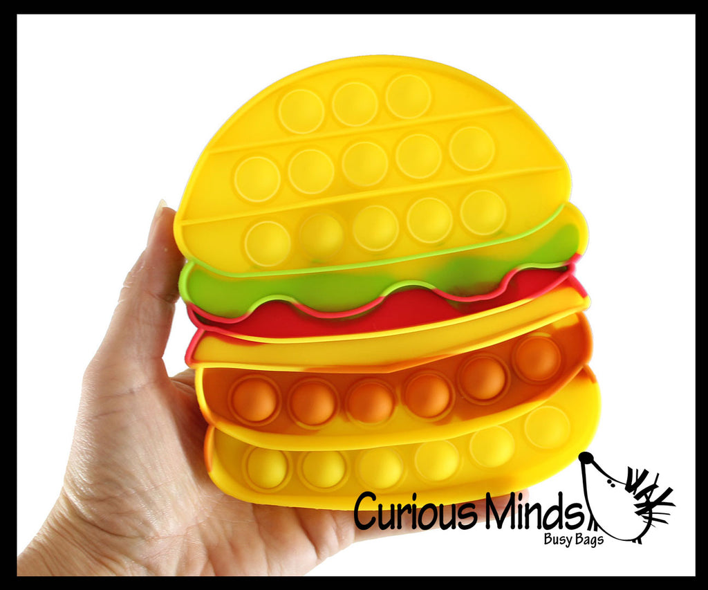 BULK - WHOLESALE - SALE - Burger Theme Bubble Pop Fidget Toy - Hamburger Junk Food Silicone Push Poke Bubble Wrap Fidget Toy - Press Bubbles to Pop - Bubble Popper Sensory Stress Toy Hamburger