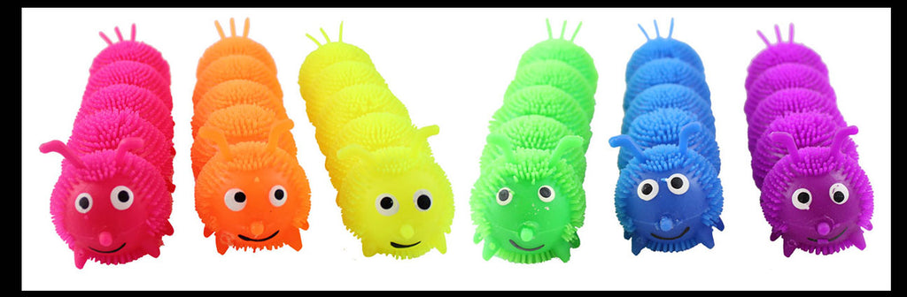 Large 8" Solid Color 5 Segment Puffer Caterpillar Fidget Sensory Toy - 5 Section Tactile Toy Bug