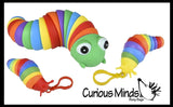 Slug Caterpillar Family - 1 Caterpillar and 2 Fidget Slug on Clip - Articulated Jointed Moving Slug Toy - Unique Rainbow