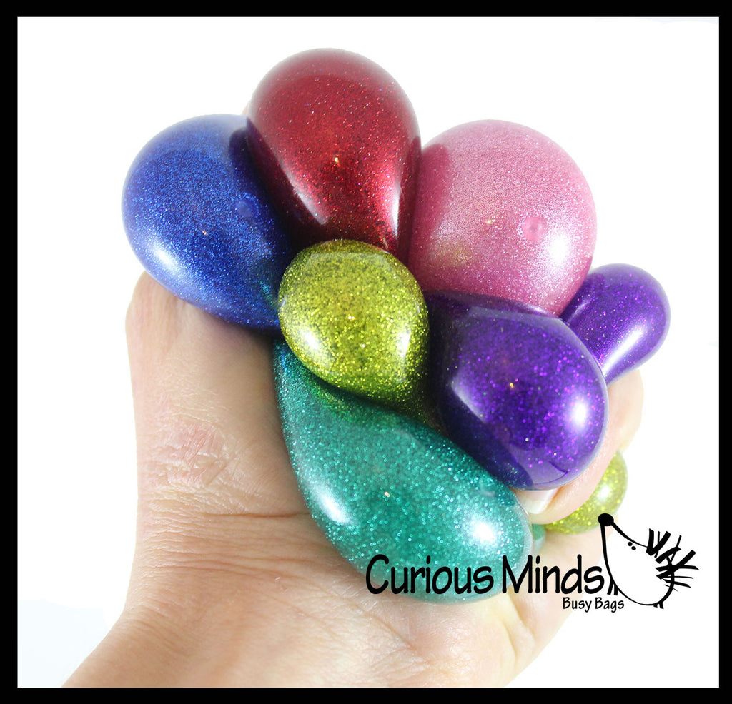 Small 1.5" Metallic Glitter with Thick Gel Mold-able Stress Ball - Ceiling Sticky Glob Balls - Squishy Gooey Shape-able Squish Sensory Squeeze Balls