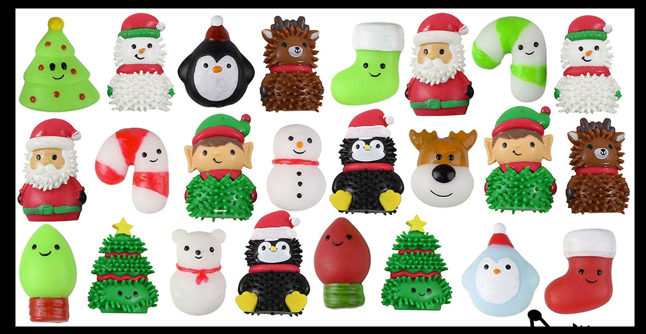 24 Cute Christmas Characters - Mochi and Themed Wooly Hedge Porcupine Spiky - Fun Party Favor Toy - Christmas Winter