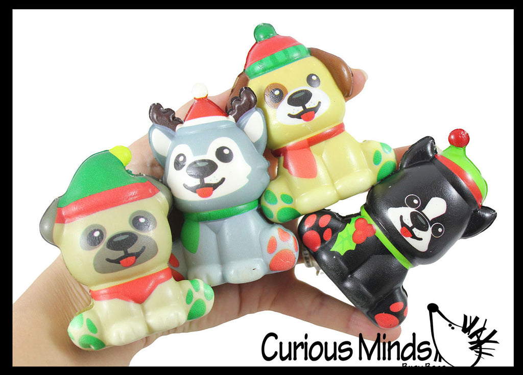 Christmas Dogs Slow Rise Squishy Toy  - Memory Foam Squish Stress Ball - Winter Christmas