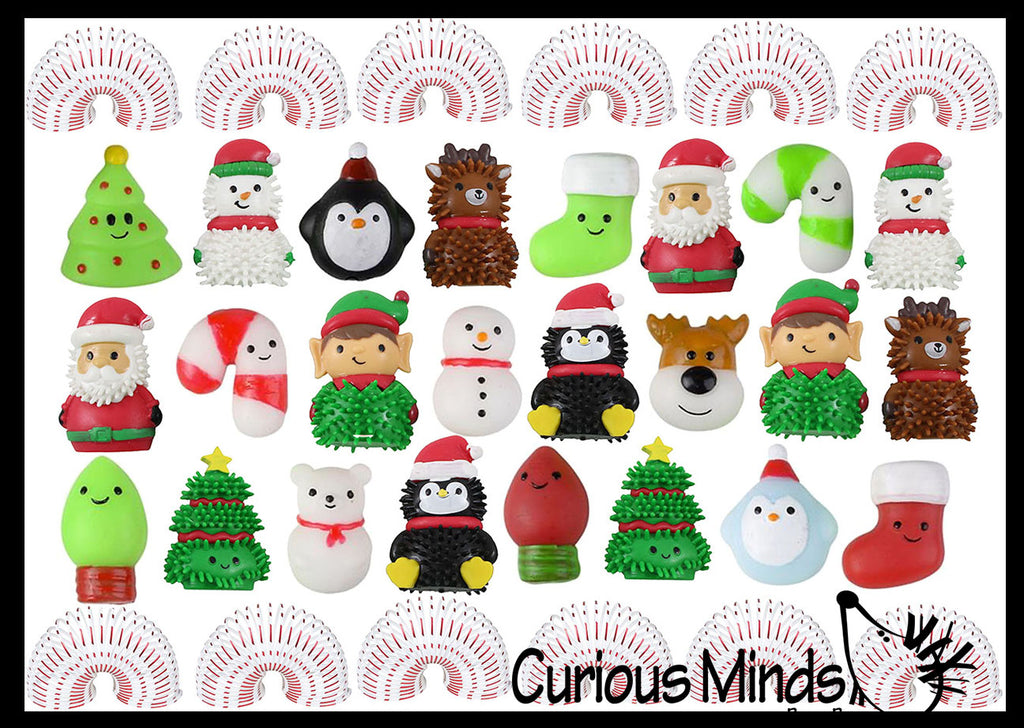 36 Cute Christmas Theme Mix- Magic Springs, Mochi, and Themed Wooly Hedge Porcupine Spiky - Fun Party Favor Toy - Christmas Winter
