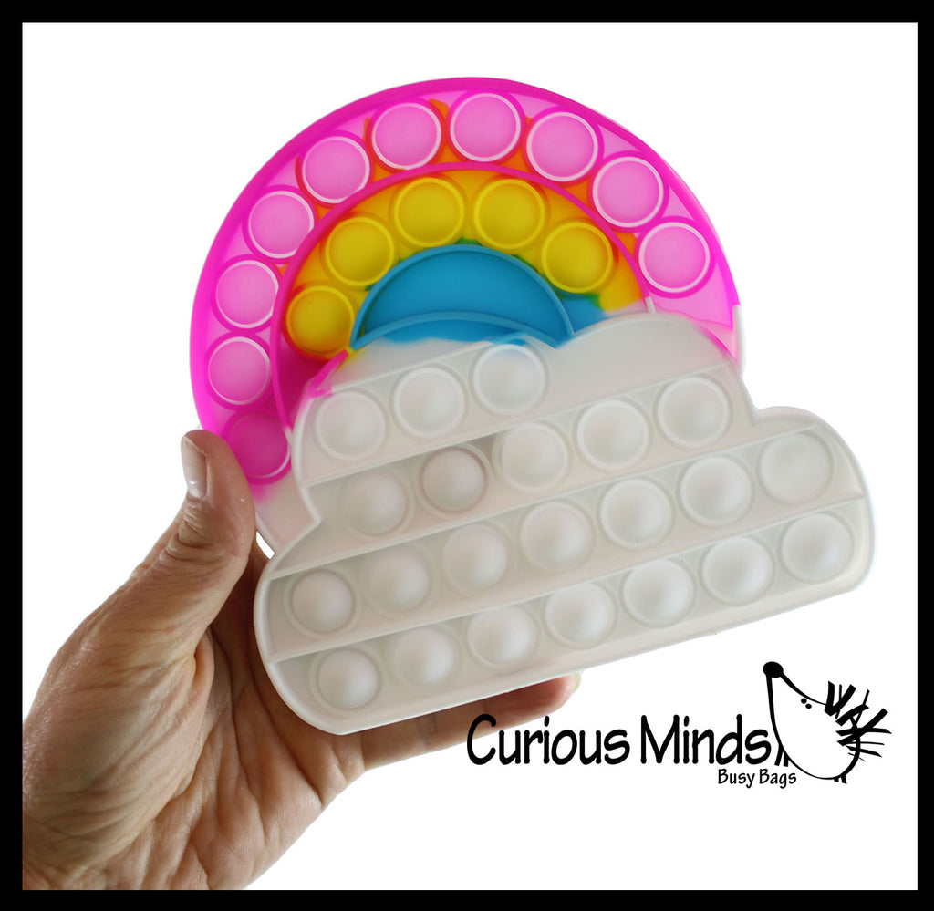 BULK - WHOLESALE - Rainbow with Cloud Bubble Pop Game - Silicone Push Poke Bubble Wrap Fidget Toy - Press Bubbles to Pop the Bubbles Down Then Flip it over and Do it Again - Bubble Popper Sensory Stress Toy
