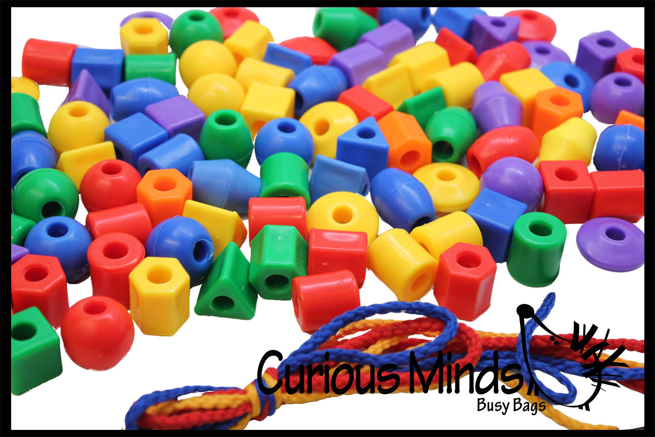 100 Large Colorful Beads in 6 colors and Shapes - Big Plastic Kids Bea