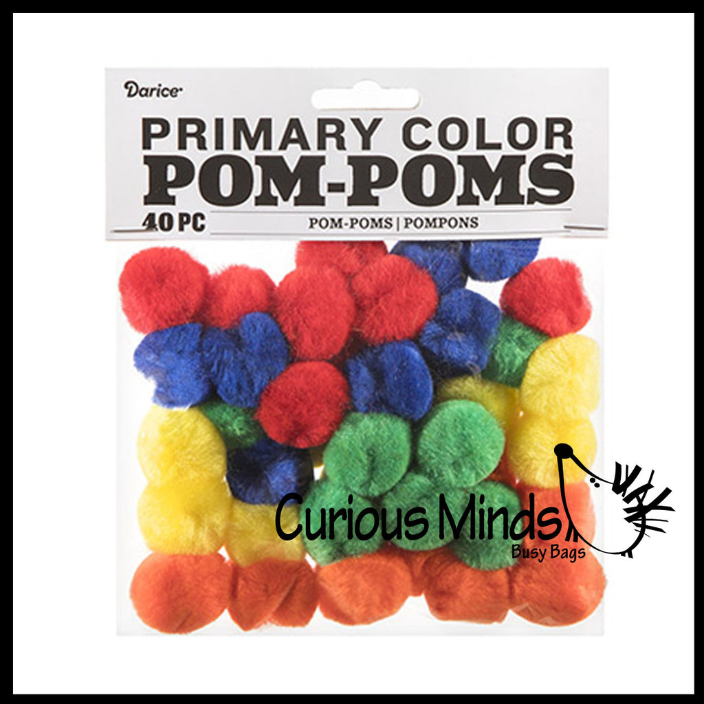 LAST CHANCE - LIMITED STOCK - CLEARANCE / SALE - 1" Primary Color Sorting Pom Poms - 40 Pack