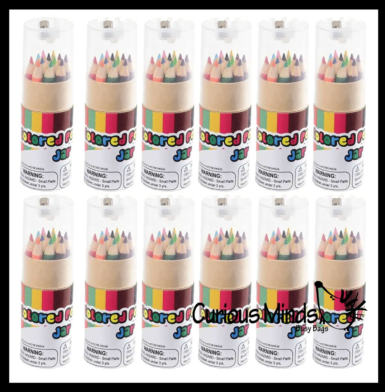 Mini Colored Pencil Jar with 12 Colored Pencils and A Built in Sharpener - Multiple Colors Bulk - 12 Sets (1 Dozen)