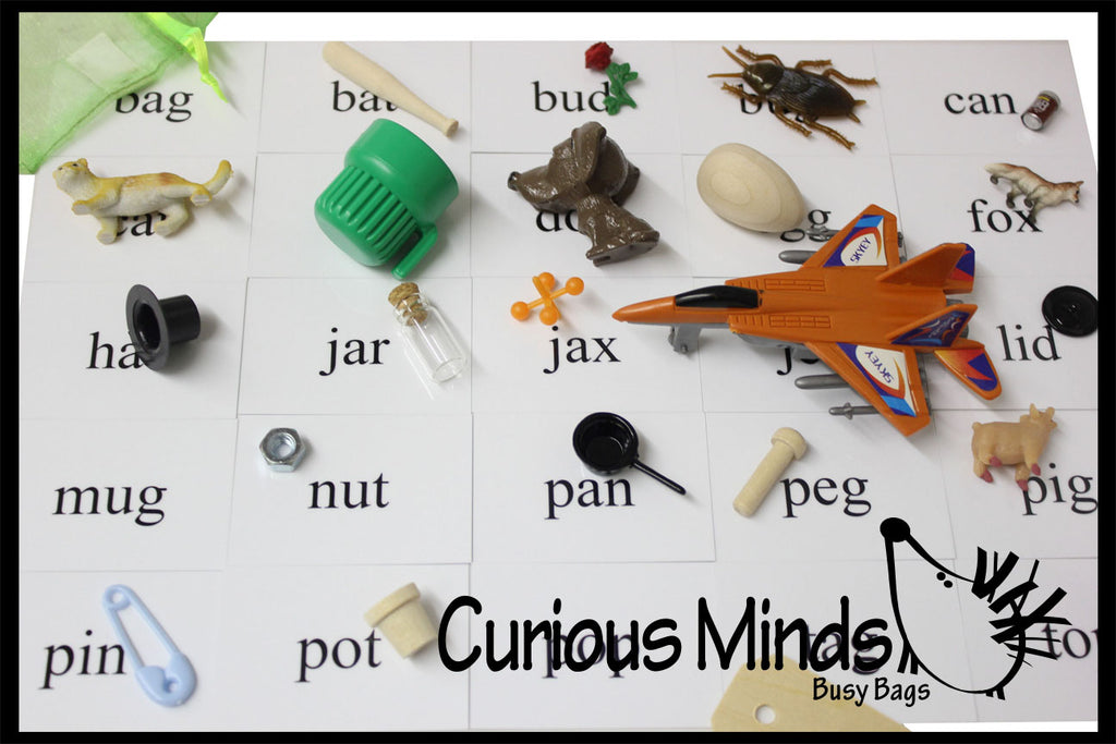 Montessori Alphabet Objects - CVC Word Mini Objects with Word Cards - Montessori Pink Series