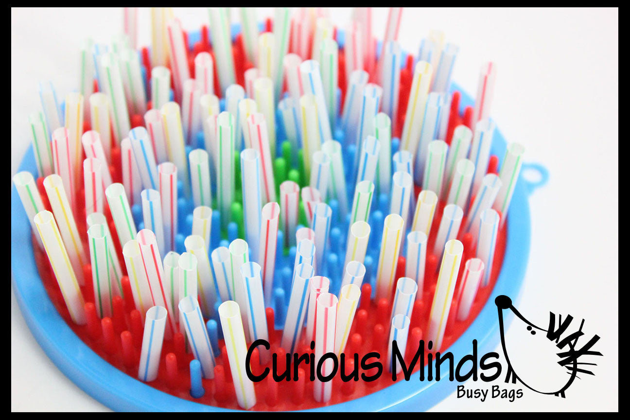 Toddler Fun - stacking straws on pegs