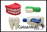 Dental Theme Squishy Assortment - Slow Rise Tooth, Toothpaste, Gums, Toothbrush -  Sensory, Stress, Fidget Toy