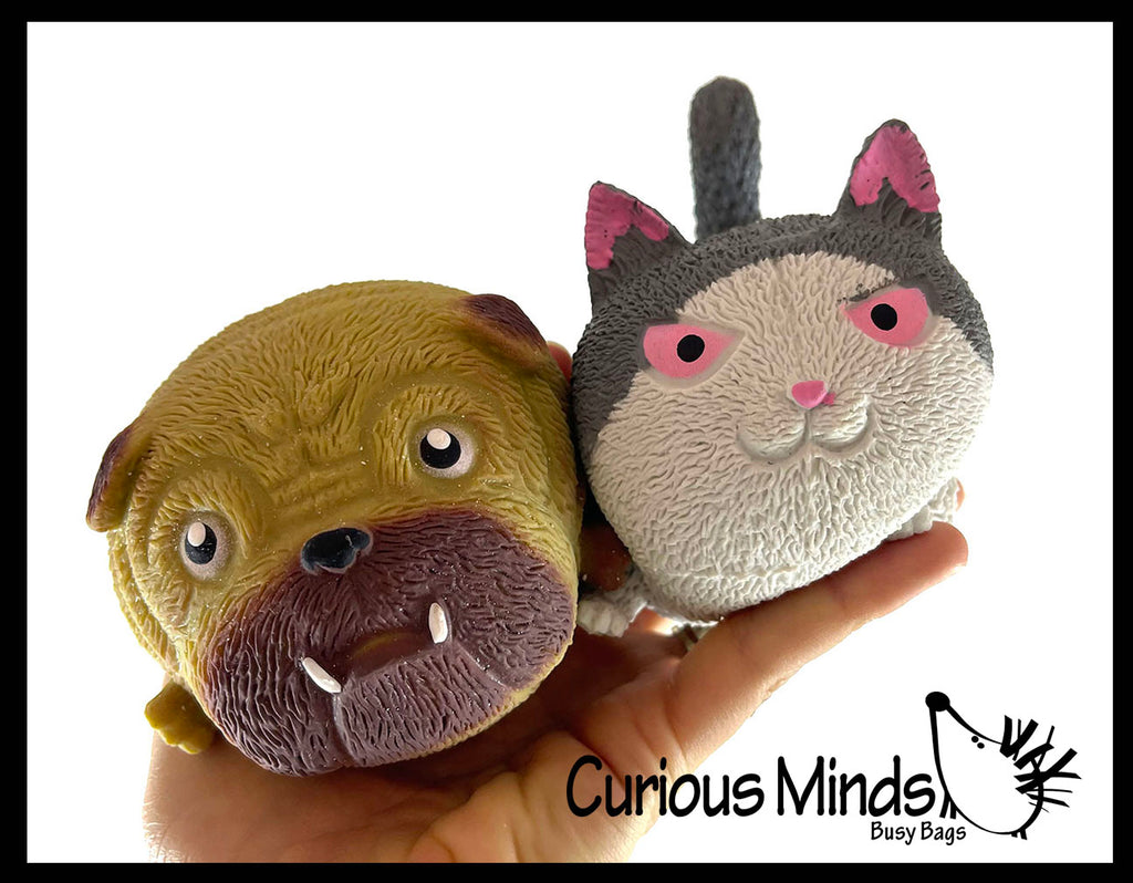 Set of 2 Large Pet Stress Balls - Cat and Dog Soft Fluff Doh - Filled Squeeze Stress Balls  -  Sensory, Stress, Fidget Toy Super Soft Kitty Doggy