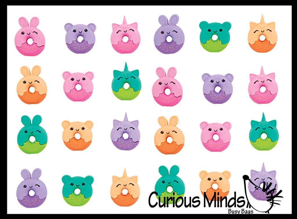 Cute Donut Animal 3D Adorable Erasers - Take Apart Puzzle Eraser Pencil Toppers - Novelty and Functional Adorable Eraser Novelty Treasure Prize, School Classroom Supply, Math Counters - Sorting - Party Favor