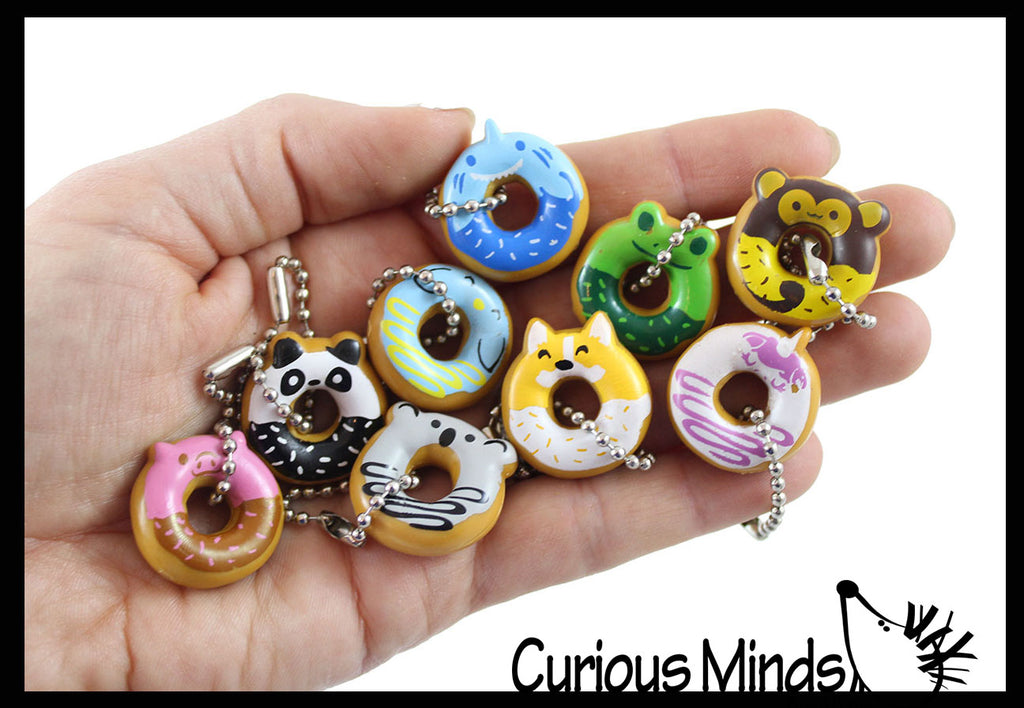 Cute Donut Animal Keychain Figurines - Mini Toys - Easter Egg Filler - Small Novelty Prize Toy - Party Favors - Gift