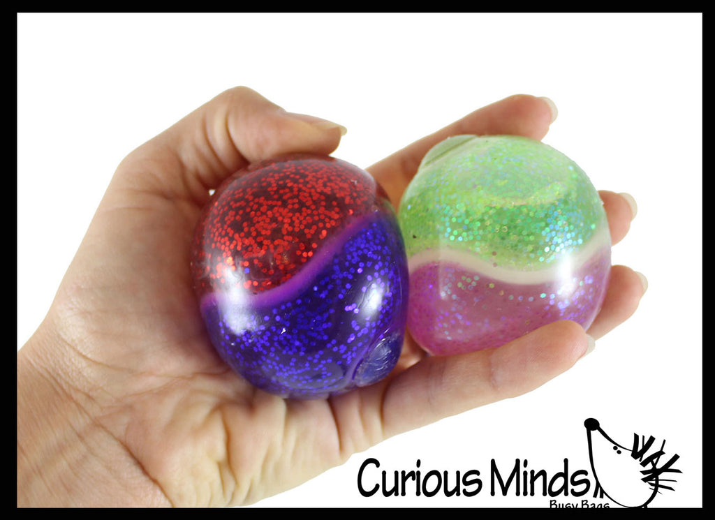 Dual Glitter Swirling Stress Ball -  Sensory, Stress, Fidget Toy Calm - 2 Colors, Squishy Fun