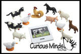 Animal Match - FARM - Miniature Animals with Matching Cards - 2 Part Cards.  Montessori learning toy, language materials - Farm Animals