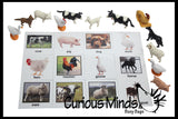 Animal Match - FARM - Miniature Animals with Matching Cards - 2 Part Cards.  Montessori learning toy, language materials - Farm Animals