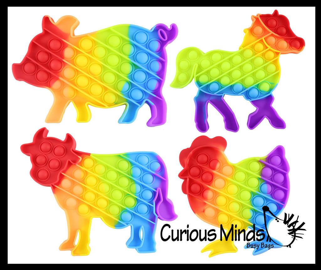 Cute Farm Animal Theme Rainbow Bubble Pop Game - Silicone Push Poke Bubble Wrap Fidget Toy - Press Bubbles to Pop the Bubbles Down - Bubble Popper Sensory Stress Toy Cow, Pig, Chicken, Horse