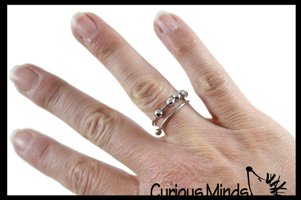 Spinning Bead Metal Fidget Ring - Wearable Fidget Jewelry - Wire Fidget for Your Finger - Massage Anti Stress Ring
