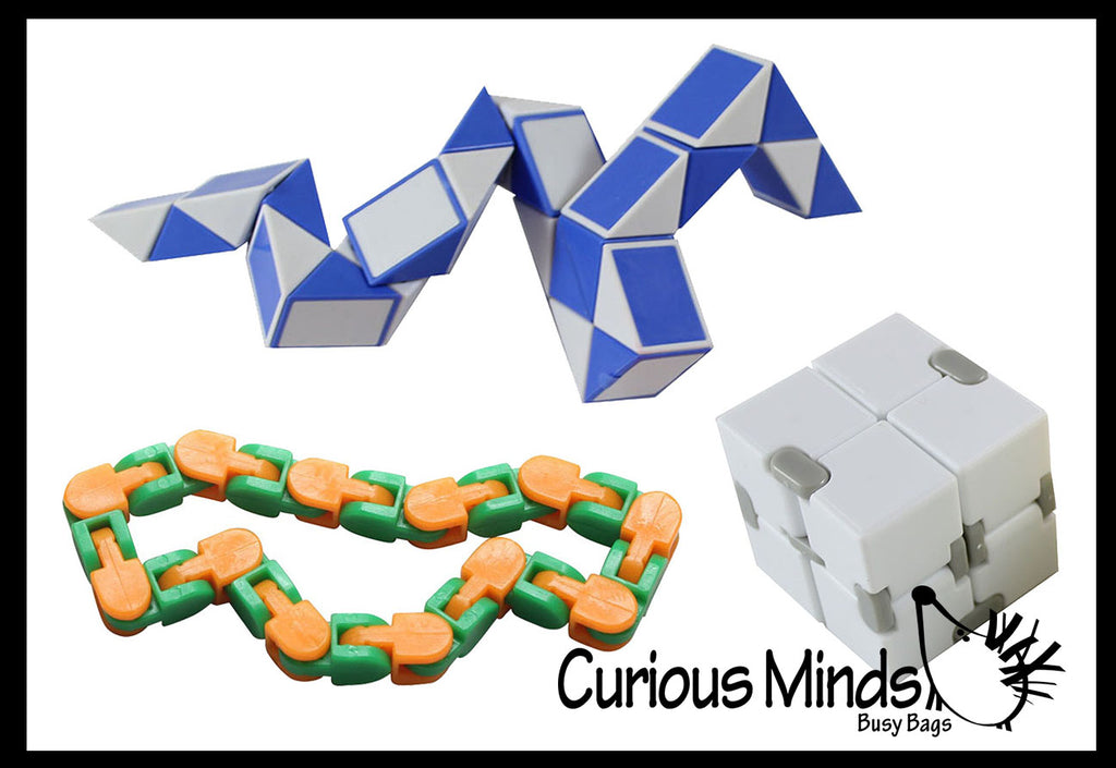 Fidget Set of 3 - Wacky Tracks, Twist Snake, Infinity Cube - Fidget Toy -  - ADD Anxiety
