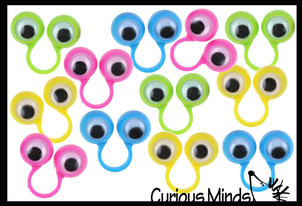Finger Spies - Google Eye Finger Puppet Rings - Fun Bulk Novelty Toy - Googly Wiggle Eyeballs -  Goody Bags / Prizes / Rewards Box
