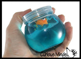 Goldfish Slime Bowl - Blue Slime with Mini Fish Figurine -  Cute Pet putty/dough/slime