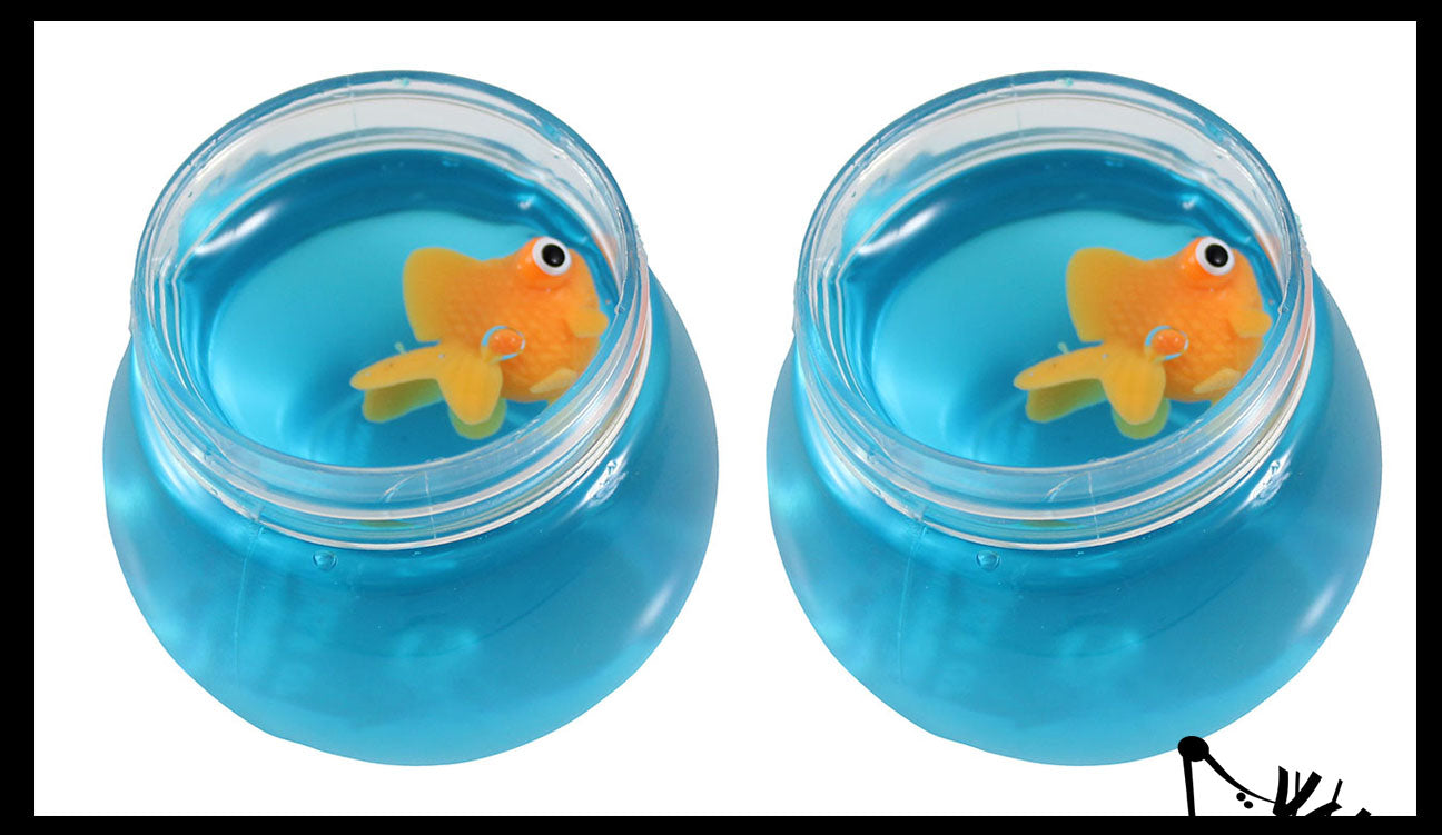 2 Goldfish Slime Bowls - Blue Slime with Mini Fish Figurine - Cute Pet putty/dough/slime