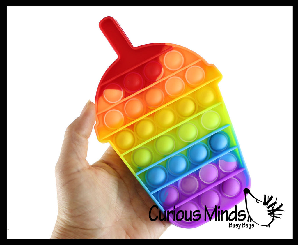 BULK - WHOLESALE - Rainbow Frappe Iced Coffee Dessert Ice Cream Frozen Bubble Pop Fidget Toy - Silicone Push Poke Bubble Wrap Fidget Toy - Press Bubbles to Pop the Bubbles Down Then Flip it over and Do it Again - Bubble Popper Sensory Stress Toy