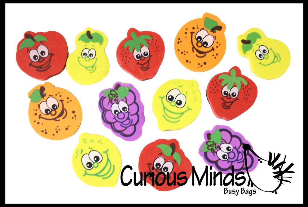 LAST CHANCE - LIMITED STOCK - CLEARANCE SALE - Fruit Erasers - Novelty and Functional Adorable Eraser Novelty Treasure Prize, School Classroom Supply, Math Counters - Sorting - Party Favor