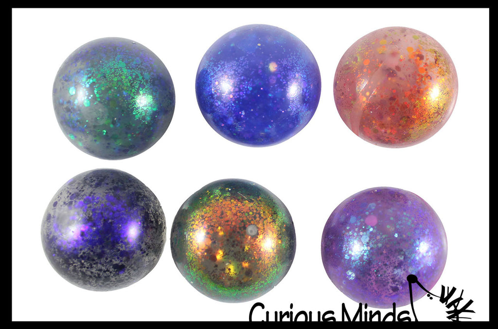 LAST CHANCE - LIMITED STOCK - SALE  - Small Metallic with Shiny Iridescent Glitter Thick Gel-Filled Squeeze Stress Balls  -  Sensory, Stress, Fidget Toy