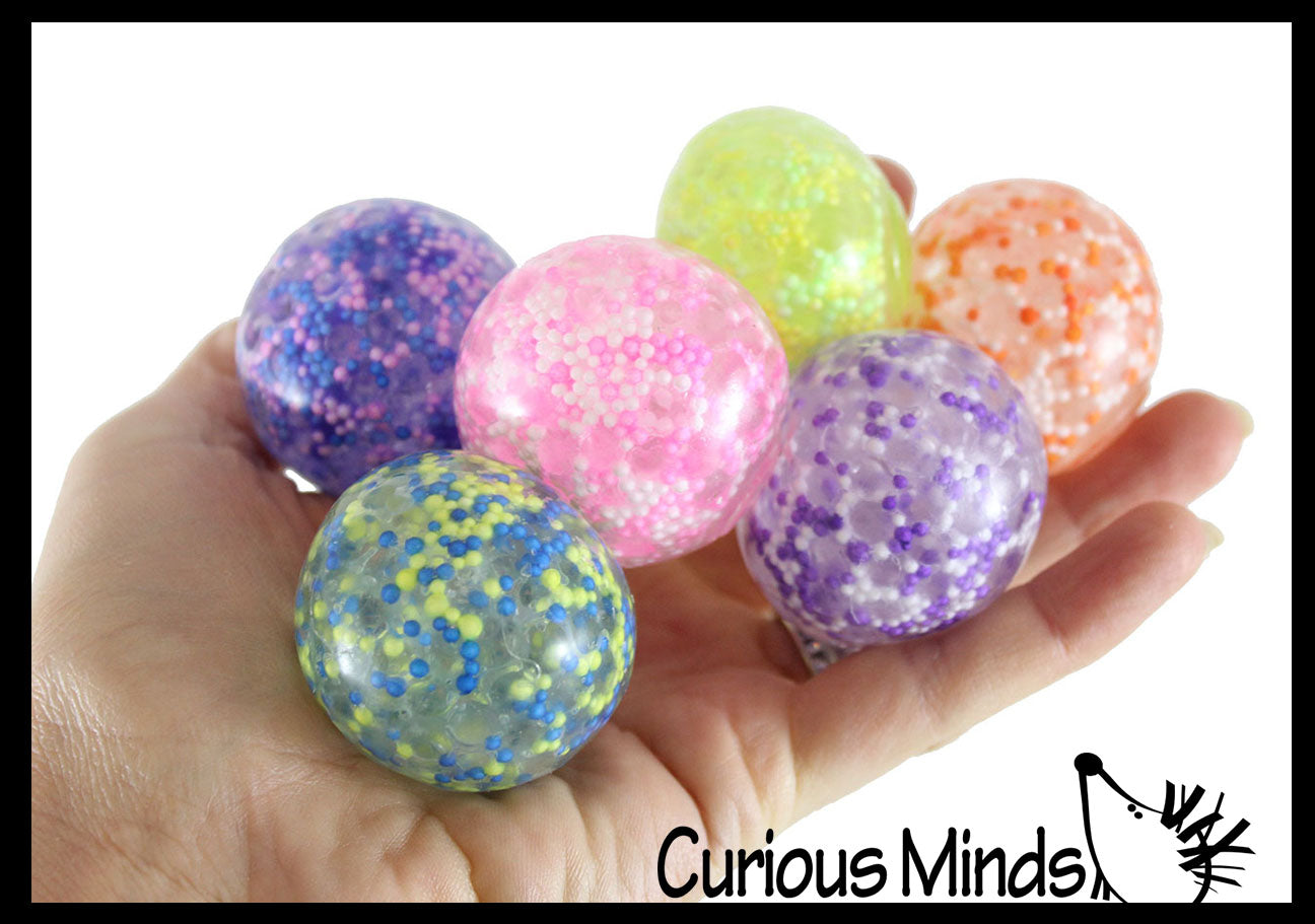 Individually Wrapped Small Amazing 1.5" Confetti Bead with Thick Gel Mold-able Stress Ball - Ceiling Sticky Glob Balls - Squishy Gooey Shape-able Squish Sensory Squeeze Balls