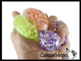 Set of 6 - 3 Styles of Individually Wrapped Small Amazing 1.5" Confetti Bead with Thick Gel / Soft Doh / And Metallic  Stress Ball - Ceiling Sticky Glob Balls - Squishy Gooey Shape-able Squish Sensory Squeeze Balls