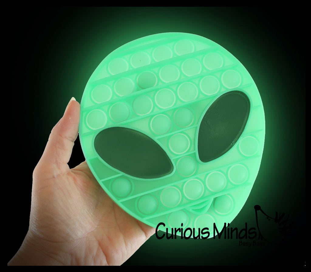 Glow in the Dark Alien Bubble Pop Fidget Toy - Silicone Push Poke Bubble Wrap Fidget Toy - Press Bubbles to Pop - Bubble Popper Sensory Stress Toy