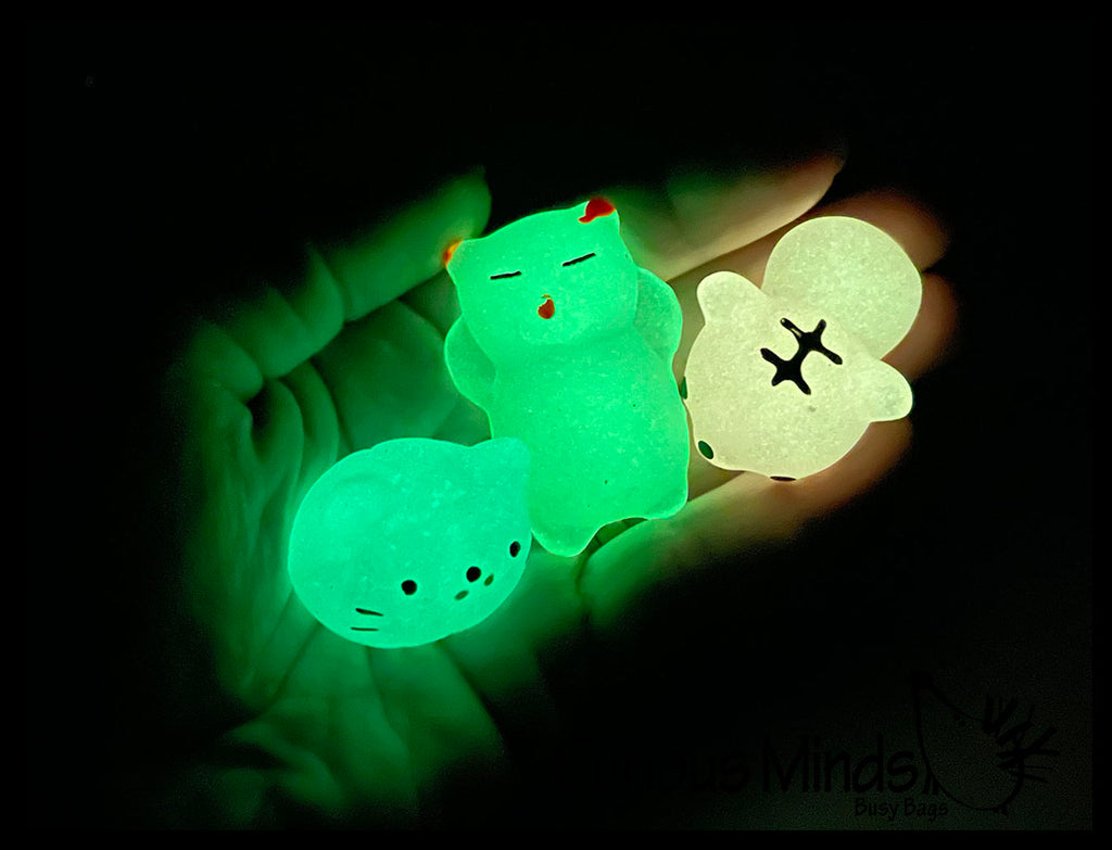 Glow in the Dark Animal Mochi Squishy  - Adorable Cute Kawaii - Individually Wrapped Toys - Sensory, Stress, Fidget Party Favor Toy Light Activated