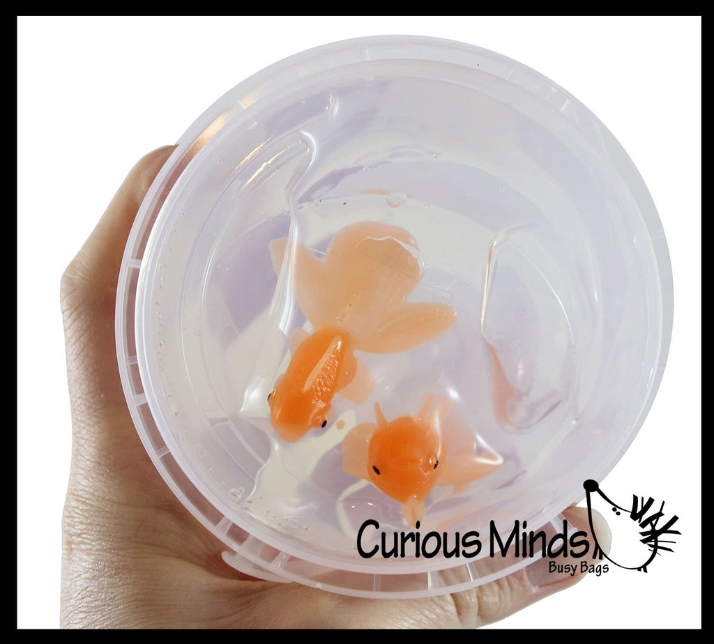 LAST CHANCE - LIMITED STOCK - Goldfish Slime Bucket - Clear Putty with Mini Fish Figurines -   putty/dough/slime