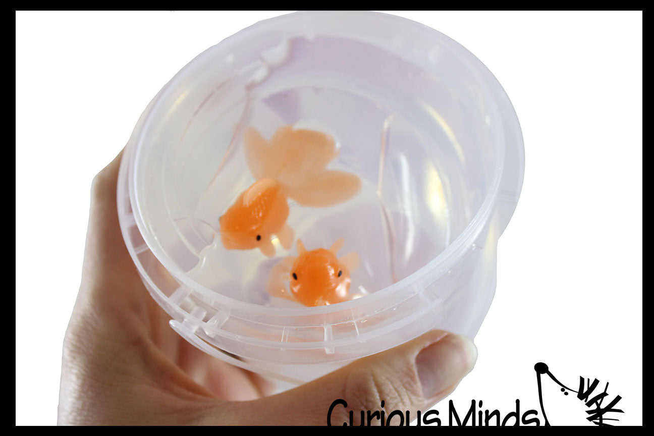 Goldfish Slime Bowl - Blue Slime with Mini Fish Figurine - Cute Pet pu