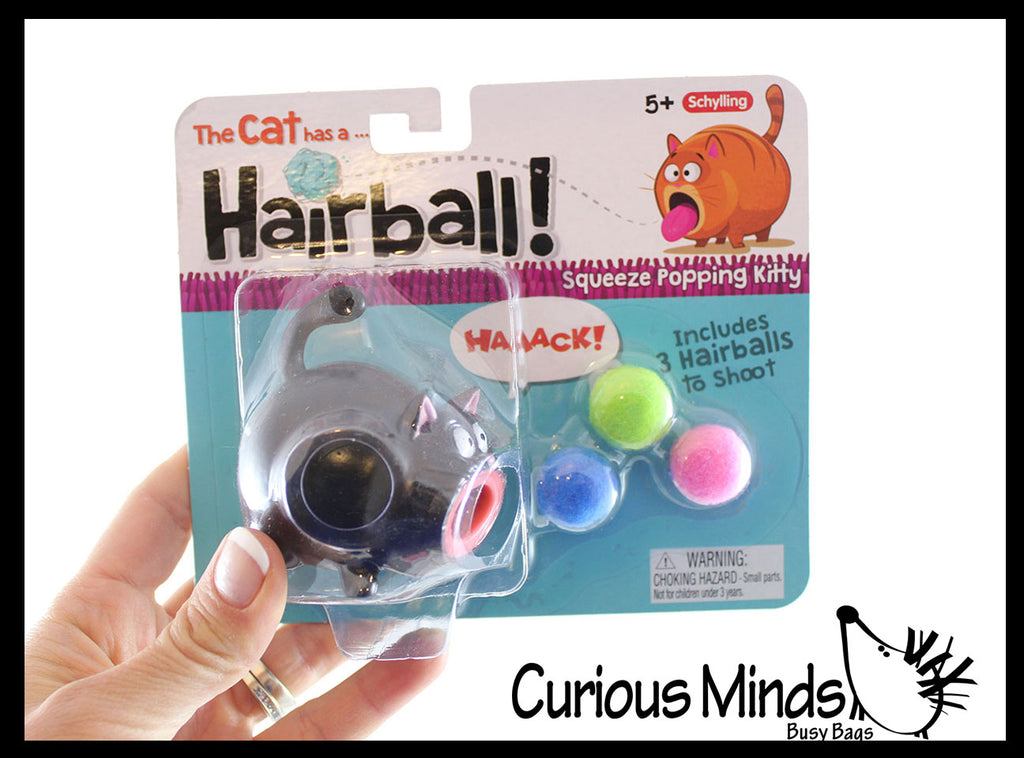 Hairball Cat - Squeeze to Make Animal Stick Out It's Tongue and Shoot a Hair Ball Across The Room - Fun Sensory Toy