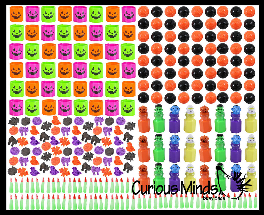 288 Piece Halloween Party Favor Set - Trick or Treat Spring Coils, Poppers, Glow Fingers, Pill Mazes, Bubbles , Small Novelty Toy Prize Assortment Gifts (24 Dozen)