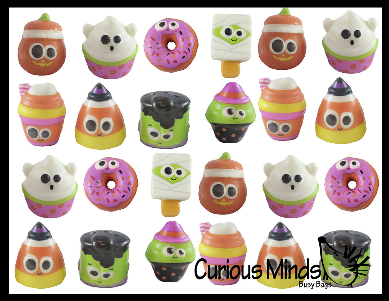 Set of 24 Mini Halloween Themed Slow Rise Squishy Toys - Cute Small Fidget Novelty Toys For Party or Trick or Treating Giveaway (2 Dozen)