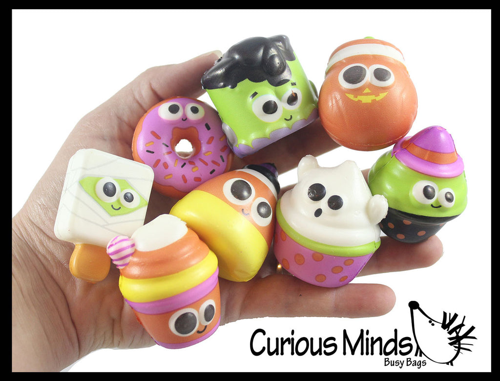 Set of 24 Mini Halloween Themed Slow Rise Squishy Toys - Cute Small Fidget Novelty Toys For Party or Trick or Treating Giveaway (2 Dozen)
