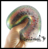 Jumbo 4" Metallic with Shiny Iridescent Glitter Thick Gel-Filled Squeeze Stress Balls  -  Sensory, Stress, Fidget Toy