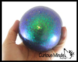 Jumbo 4" Metallic with Shiny Iridescent Glitter Thick Gel-Filled Squeeze Stress Balls  -  Sensory, Stress, Fidget Toy
