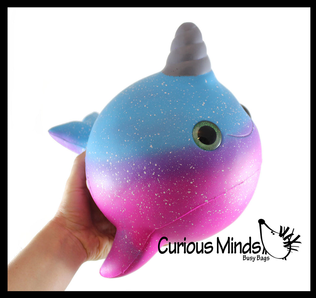 LAST CHANCE - LIMITED STOCK  - JUMBO Narwhal Squishy Slow Rise Foam Pet With Sparkle Eyes Animal Toy -  Scented Sensory, Stress, Fidget Toy